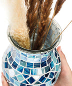 SOUJOY Mosaic Vase, Glass Blue Flower Vases for Centerpieces, Handmade Bud Vase for Wedding Flower Arrangeme, Living Room, Kitchen, Home Decor