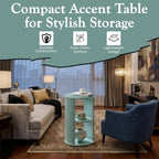 Kings Brand Furniture Round 3-Tier Accent Side Table with Storage Shelves, Wooden End Table Bedside Table for Living Room or Bedroom (Glacier)