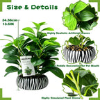 Realistic Artificial Potted Plant, Faux Indoor Greenery for Home Office Living Room Bookshelf Bathroom Decor, Low-Maintenance Space-Saving Fake Plants with Modern Decorative Vase