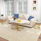 Giantex Nesting Coffee Table Set of 3, Stacking Side Tables with Faux Marble Tabletop & Gold Metal Frame, Oval Coffee Table & 2 Round End Tables, 3-Piece Modern Living Room Table Set for Apartment