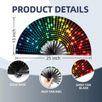 Large Glow Rave Fan, 13 Inch Folding Clack Hand Fan with DJ Lighting Effects - Portable Handheld Line Dancing Fan for Music Festivals, EDM Parties & Rave Outfit Accessories