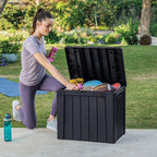 30 Gallon Outdoor Deck Box – Weather-Resistant Resin Patio Storage Table – Classic Wood-Look Cube Bench Seat for Garden Tools, BBQ Accessories & Cushions (Graphite)