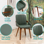 Mid Century Modern Faux Leather Upholstered Dining Room Chairs,Armless Accent Chairs with Sturdy Natural Wood Legs,Bamboo Backrest Support for Kitchen&Dining Room Chairs(1PCS,Green)