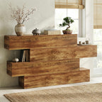 knoworld 63 Inch Farmhouse Console Table with 4 Tier Storage, Rustic Wooden Sofa Table Behind Couch, Unique Staggered Entryway Table for Living Room, Long Hallway Foyer Table, Walnut