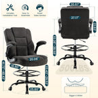 Drafting Chair 500Lbs, Tall Office Chair for Standing Desk, Fabric Executive Office Chair with Flip-up Armrests, Ergonomic High Chair with Adjustable Foot Ring, Comfy Stool Chairs, Black