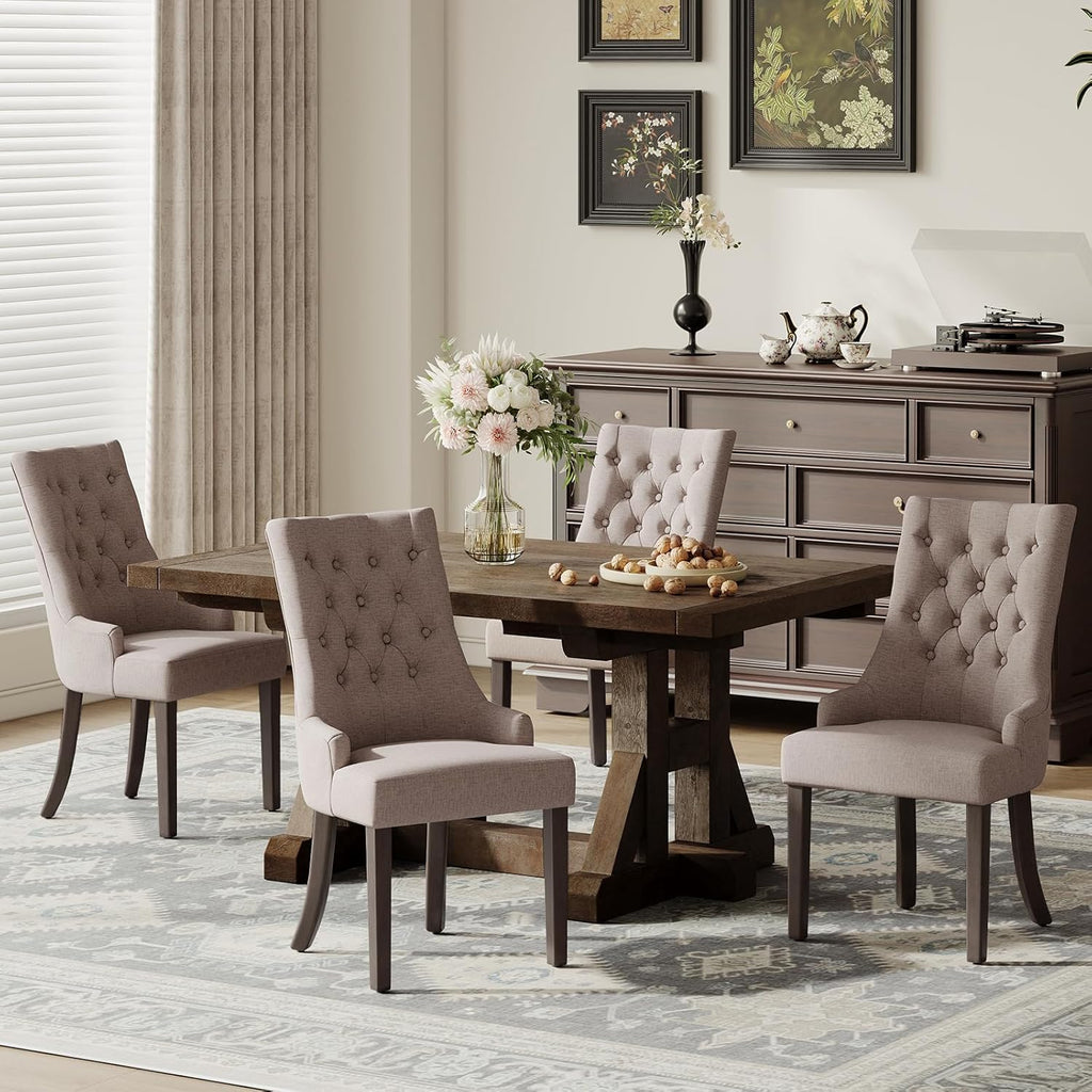 COLAMY Fabric Side Dining Chairs Set of 4, Wingback Upholstered Dining Room Chairs with Tufted Button, Living Room Chairs for Home Kitchen, Taupe