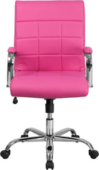 Flash Furniture Vivian Mid-Back Pink Vinyl Executive Swivel Office Chair with Chrome Base and Arms