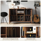 Record Player Stand with Vinyl Storage Cabinet, Turtable Stand Table with Charging Station, Side Table for Living Room, Holds Up to 350 Albums, Walnut, 47.3”x15.7”x31.1”H