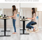 VIVO Wooden Rocking Kneeling Chair, Ergonomic Home Office Stool Posture Seat, Thick Black Cushions, Light Wood Frame, CHAIR-K04R