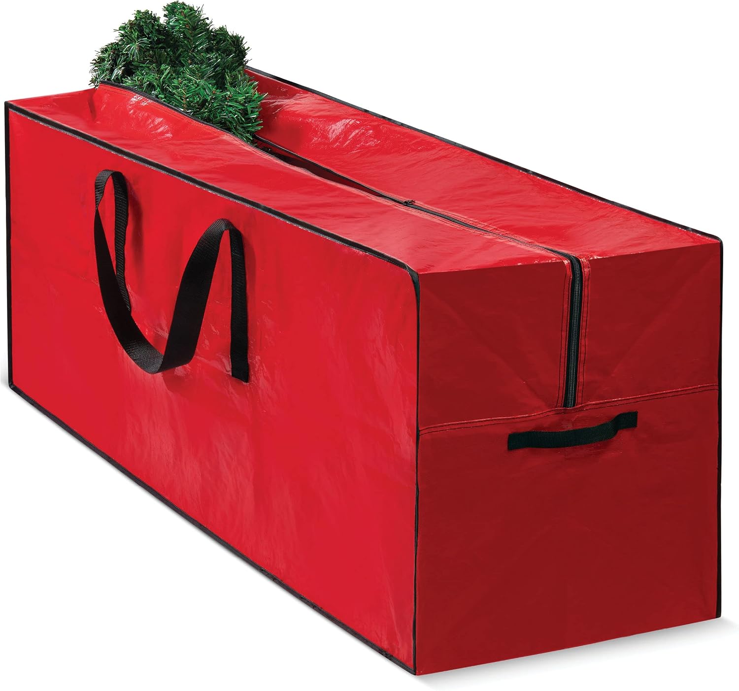 Sagler 9 ft Christmas Tree Storage Bag - Waterproof, Heavy-Duty, Large Christmas Tree Bag - Reinforced Handles, Dual Zipper, Label & Side Pocket - Protection From Dust, Water - Red, 50x15x20"