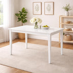 Modern 59 Inch Rectangular Dining Table, White Finish Solid Rubberwood