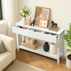 Karl home 51" White Console Table with 3 Fluted Drawers, Modern Sofa Table with Open Storage Shelf for Living Room, Foyer Hallway