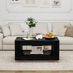 Coffee Table with Storage, 39" Small Center Table with Transparent Legs and Sides Storage, Minimalist Modern 2-Tier Coffee Tables for Living Room, Home Office, Apartment, Black Wood Grain