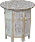 Benzara Accent Side Table, 18 Inch Round Mango Wood Top, Hand Carved Mandala Design, Natural Brown Finish, Rustic Accent End Table for Living Room, Bedroom, Entryway and Home Decor Display