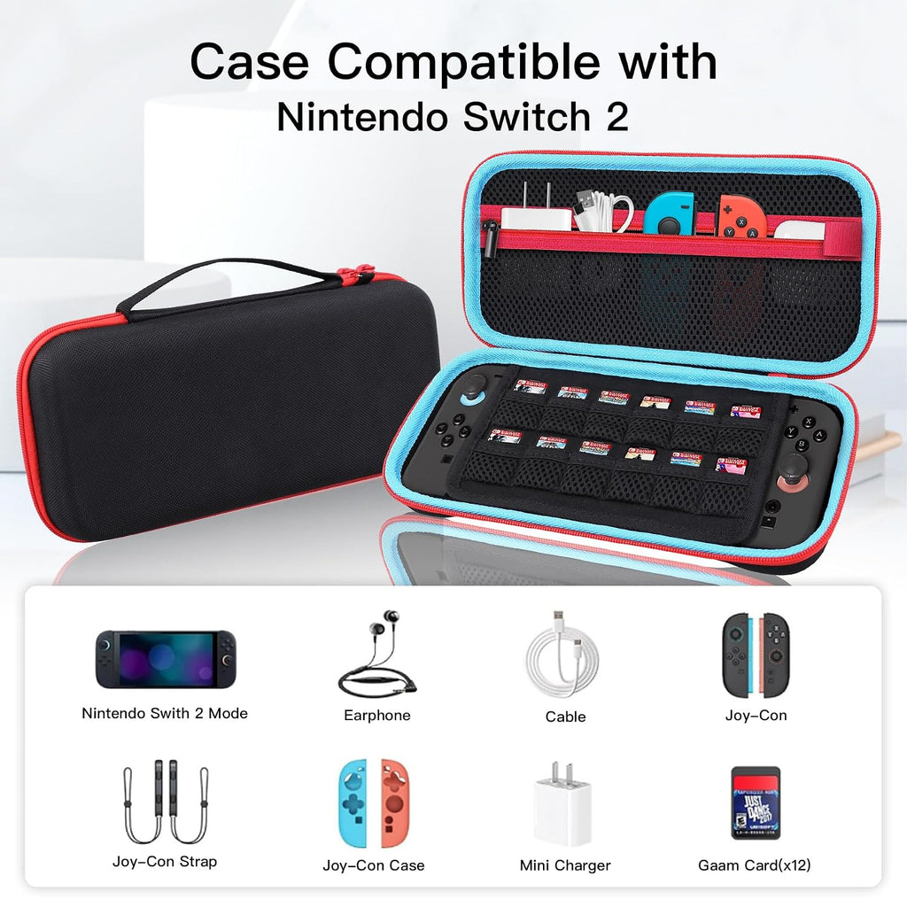 co2CREA Carrying Case for Nintendo Switch 2 (2025), Hard EVA Travel Bag Fits Nintendo Switch 2 Console, Holds 12 Game Cartridges, Organizer for Joy-Con and Accessories – Black