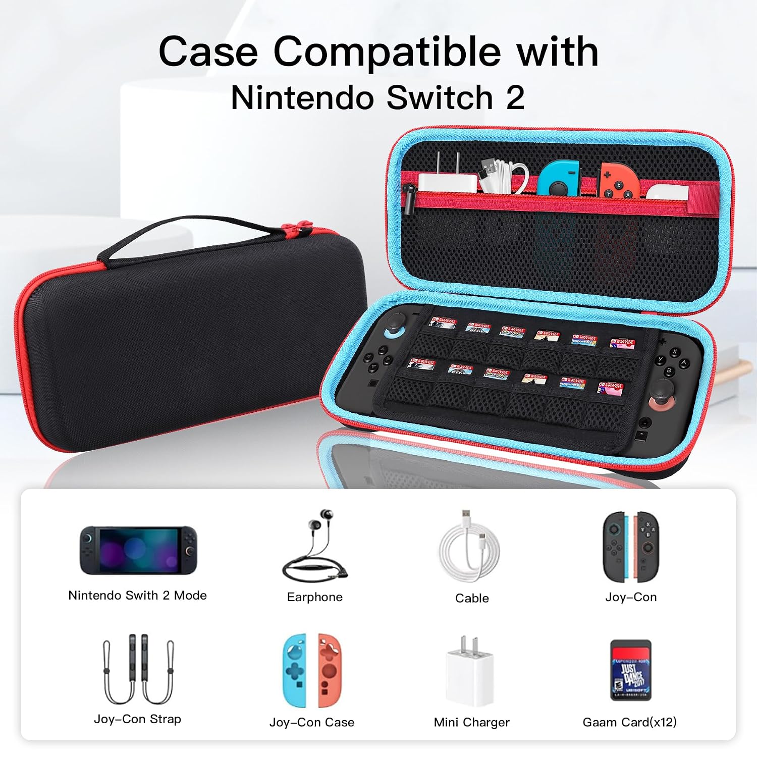 co2CREA Carrying Case for Nintendo Switch 2 (2025), Hard EVA Travel Bag Fits Nintendo Switch 2 Console, Holds 12 Game Cartridges, Organizer for Joy-Con and Accessories – Black