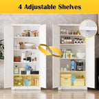 SteeLoong Kitchen Pantry Cabinet,71”Metal White Storage Cabinet with Doors and Shelves,Tall Cabinet with 2 Gold Hands for Dinning Room,Living Room