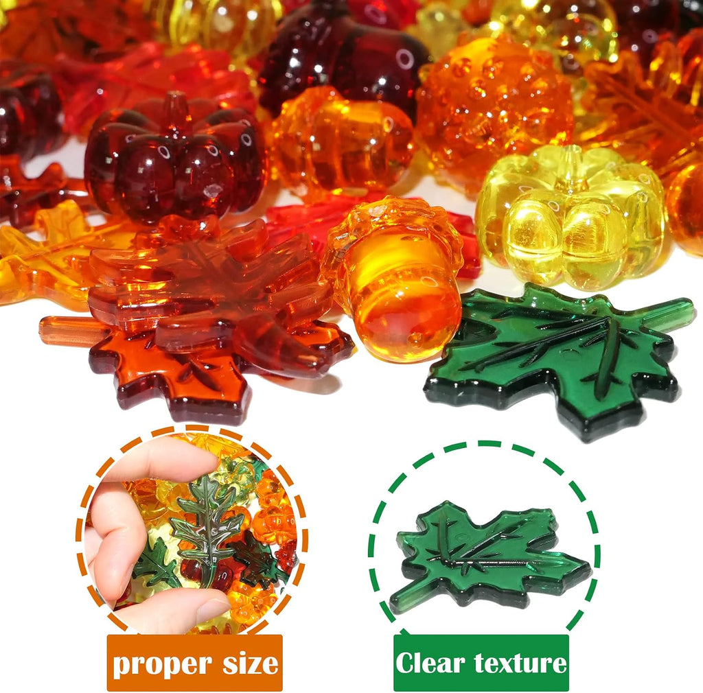 HADDIY Fall Vase Filler,165 Pcs Acrylic Pumpkin Leaves Acorn Gems Sensory Bin Fillers for Thanksgiving Centerpieces Table Decorations,Table Scatters,Preschool Counting and Thanksgiving Craft
