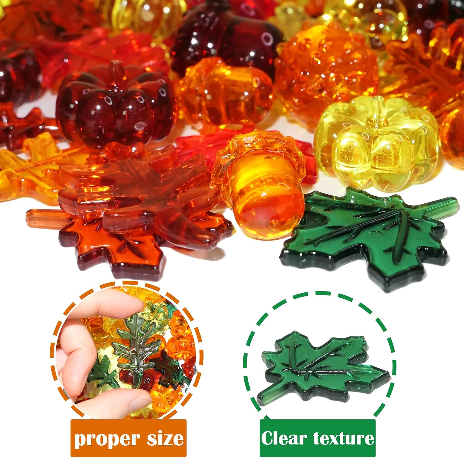 HADDIY Fall Vase Filler,165 Pcs Acrylic Pumpkin Leaves Acorn Gems Sensory Bin Fillers for Thanksgiving Centerpieces Table Decorations,Table Scatters,Preschool Counting and Thanksgiving Craft