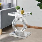 Crushed Diamond Mirrored End Table, Silver Side Accent Table, Small Mirrored Coffee Table for Living Room, Bedroom, 16"x12"x23"