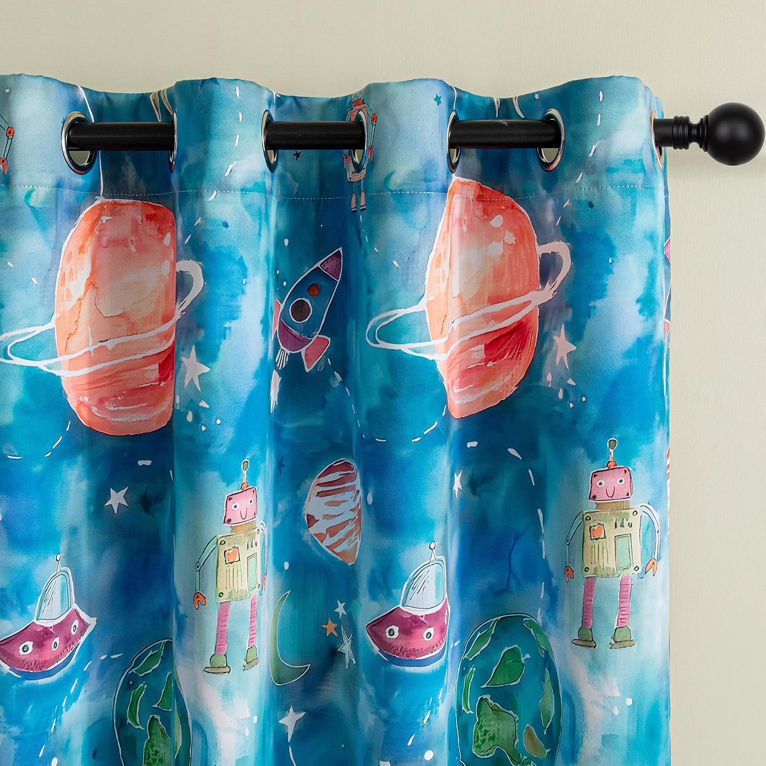 MYSKY HOME Boys Blackout Curtains 84 Inch Long 2 Panels Set 95% Light Blocking Noise Reduction Planet Astronaut Printed Grommet Drapes for Kids Nursery Bedroom Playroom, Each Panel 52" W, Blue