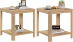 Rounded Corner End Tables Set of 2 – 22.1'' Square Nightstand with Vertical Wave Grain Legs, 2-Tier Boho Side Table for Living Room, Bedroom & Home Office (Oak)