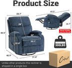 360° Swivel Rocking Recliner Chair, Massage Lazy Boy Recliner, Small Spaces Recliner for Living Room, Bedroom and Nursery, Navy Blue Chenille