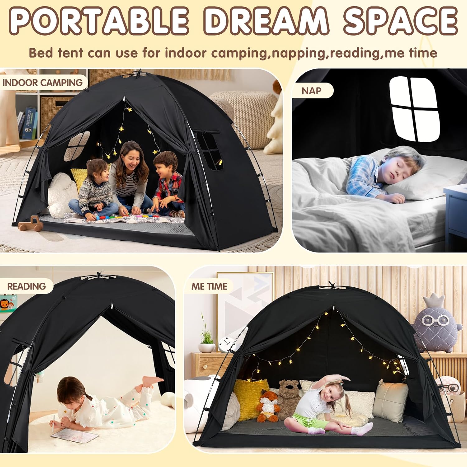 Bed Tent Twin Size - Privacy Sleeping Space with Blackout Design, Breathable Portable Indoor Floor Bed Tent for Toddler Transition