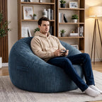 4FT Bean Bag Chairs for Adults, Large Memory Foam Beanbags with Machine-Washable Wide Stripe Plush Cover Bean Bag Chair for Living Room Bedroom Dorm Office- Dusty Blue