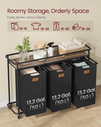 VASAGLE Laundry Sorter, Laundry Hamper with Wheels, 39.6 Gal. (150 L) Portable Rolling Cart Baskets with Shelf, 3 Removable Liners and 6 Labels, Ink Black and Chestnut Brown UBLH103BH01