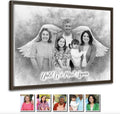 Custom Pencil Drawing from Photos – Charcoal Style Portrait – Merge Family Photos, Add Passed Loved One – Memorial Gift with Angel Wings – Personalized Canvas from Picture – In Memory of Mom