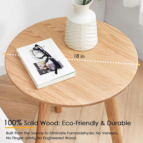 100% Solid Oak Wood Side Table, Multifunctional Nightstand, Round Stool, Accent Table for Living Room, Bedroom, Balcony | Easy to Assemble, Stable Frame for Small Spaces (Natural, 2 Sets)