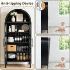 leovanni Arched Kitchen Pantry Cabinet with Tempered Glass Doors, 72" Tall Hutch Storage Cabinet with Adjustable Shelves, Glass Display Bookcase for Dining Room or Living Room, Black