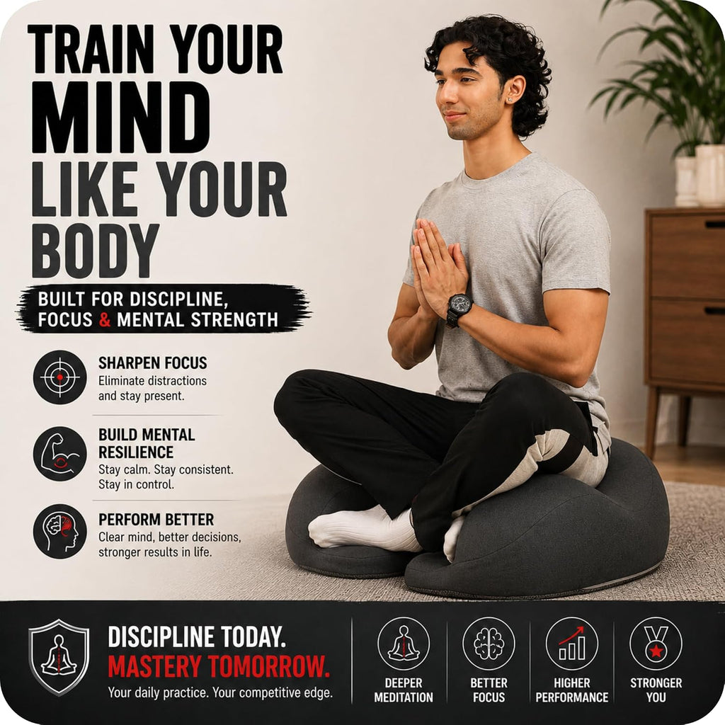 AetherForm Orthopedic Meditation Cushion – Three-Point Ergonomic Floor Seat with Tailbone Relief & Contoured Support for Mindful Sitting, Yoga, and Relaxation (Black, Large)