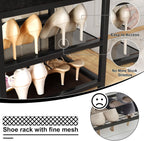 DreamDashio Set of 2 Small Shoe Storage Benches with PU Leather Cushion, 3-Tier Shoe Rack Organizer for Entryway, Metal Mesh Shelves, Holds Up to 300 lbs, Black (31.5"x11.4"x17.5")
