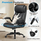 Ergonomic Office Chair – High Back Executive Leather Desk Chair with Inflatable Lumbar Support for Back Pain, Heavy-Duty Computer Desk Chair for Long Workdays, Black