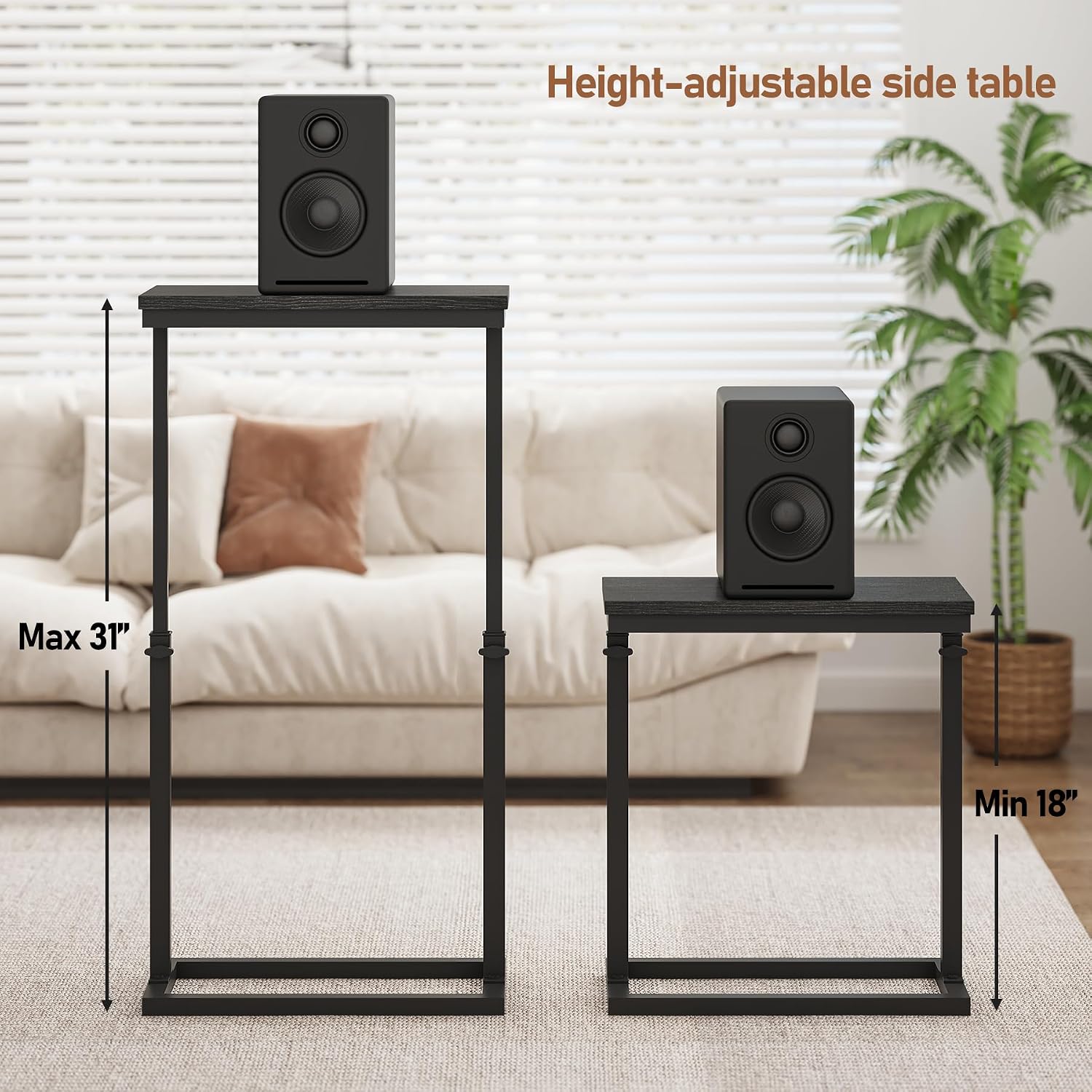 TUTOTAK End Table, Side Table, Tall Couch Table, Sofa Table, Living Room, Bed Room, Black TB01BK083