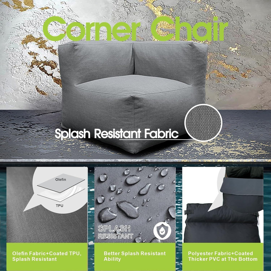 Dineli Modern Arm-Rest Chair Coner Chair Outdoor Furniture Comfy Patio Couch Sofa Outdoor Bean Bag Chair Creating a Unique Patio Garden Modular Contemporary Sofa Lazy Sofa for Outside - Dark Gray