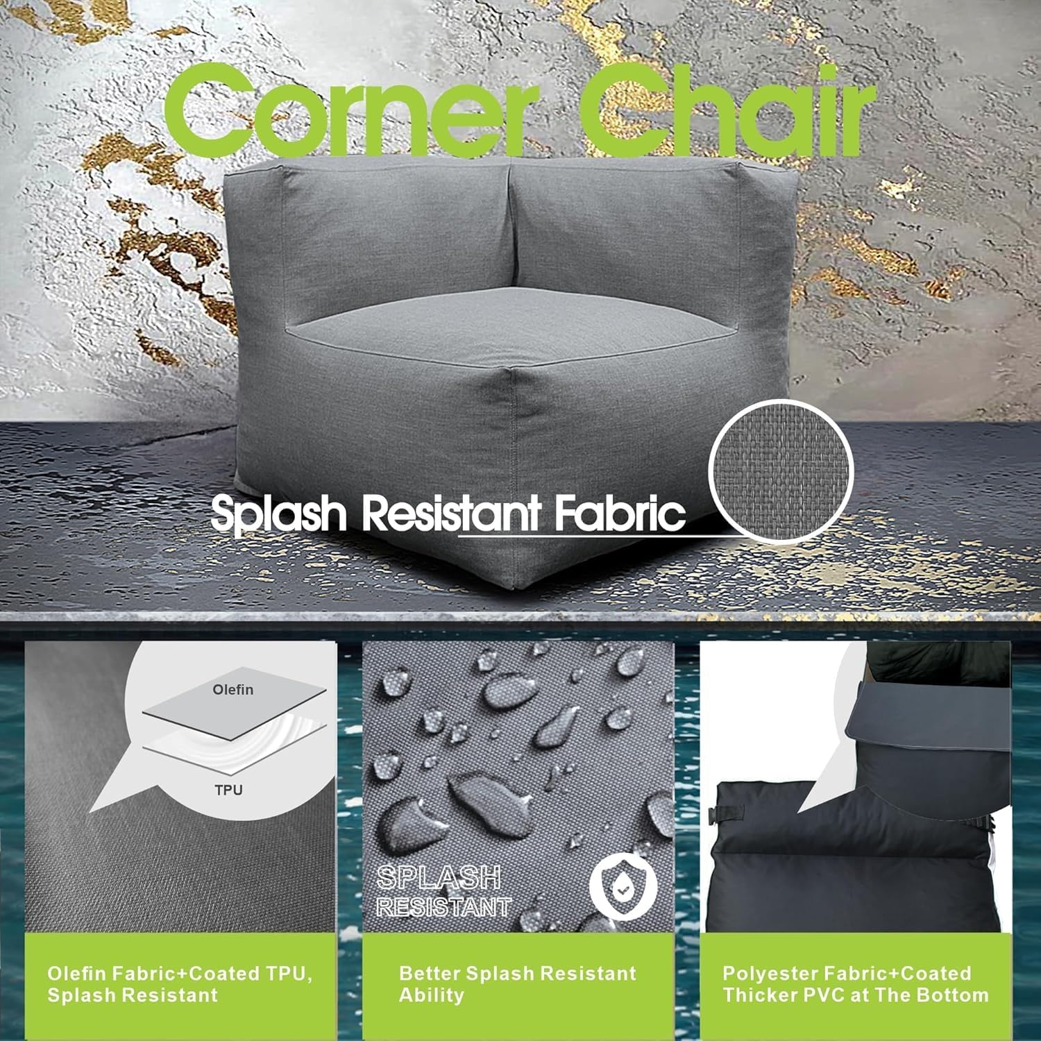 Dineli Modern Arm-Rest Chair Coner Chair Outdoor Furniture Comfy Patio Couch Sofa Outdoor Bean Bag Chair Creating a Unique Patio Garden Modular Contemporary Sofa Lazy Sofa for Outside - Dark Gray
