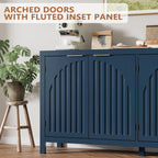 Fluted Sideboard Buffet Cabinet with Storage, 58" Mid Century Modern Accent Cabinet with Arch Doors, Large Wood Media TV Console Table Credenza for Dining Room, Kitchen, Living Room Entryway, Blue