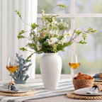 Off-White 10” Ceramic Vase for Home Decor, Farmhouse & Boho Decorative Pottery Vase for Table Centerpiece, Mantel, Shelf, Living Room, Kitchen, and Entryway (White Ribbed - 10" Medium)