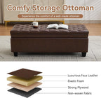 WUTUTUEE 50" Faux Leather Storage Ottoman Bench, Upholstered Rectangle Storage Ottoman End of Bed Tufted Living Room Bedroom Bench with Safety Hinge, Solid Wood Legs, Loads 500 lb(Dark Rrown)