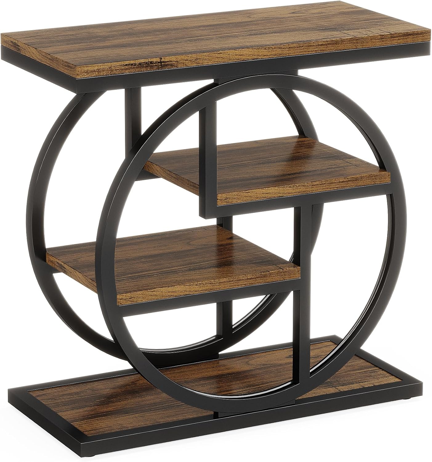 End Table with Storage, Narrow Side Table for Living Room, 4-Tier Industrial End Tables with Shelves, Small Sofa Table for Bedroom, Rustic Brown