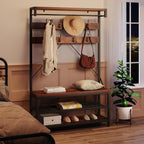 IDEALHOUSE Industrial Hall Tree with Bench and Shoe Storage, 3-in-1 Entryway Mudroom Organizer with 8 Coat Hooks, Heavy Duty Standing Clothes Rack for Hallway, Rustic Brown
