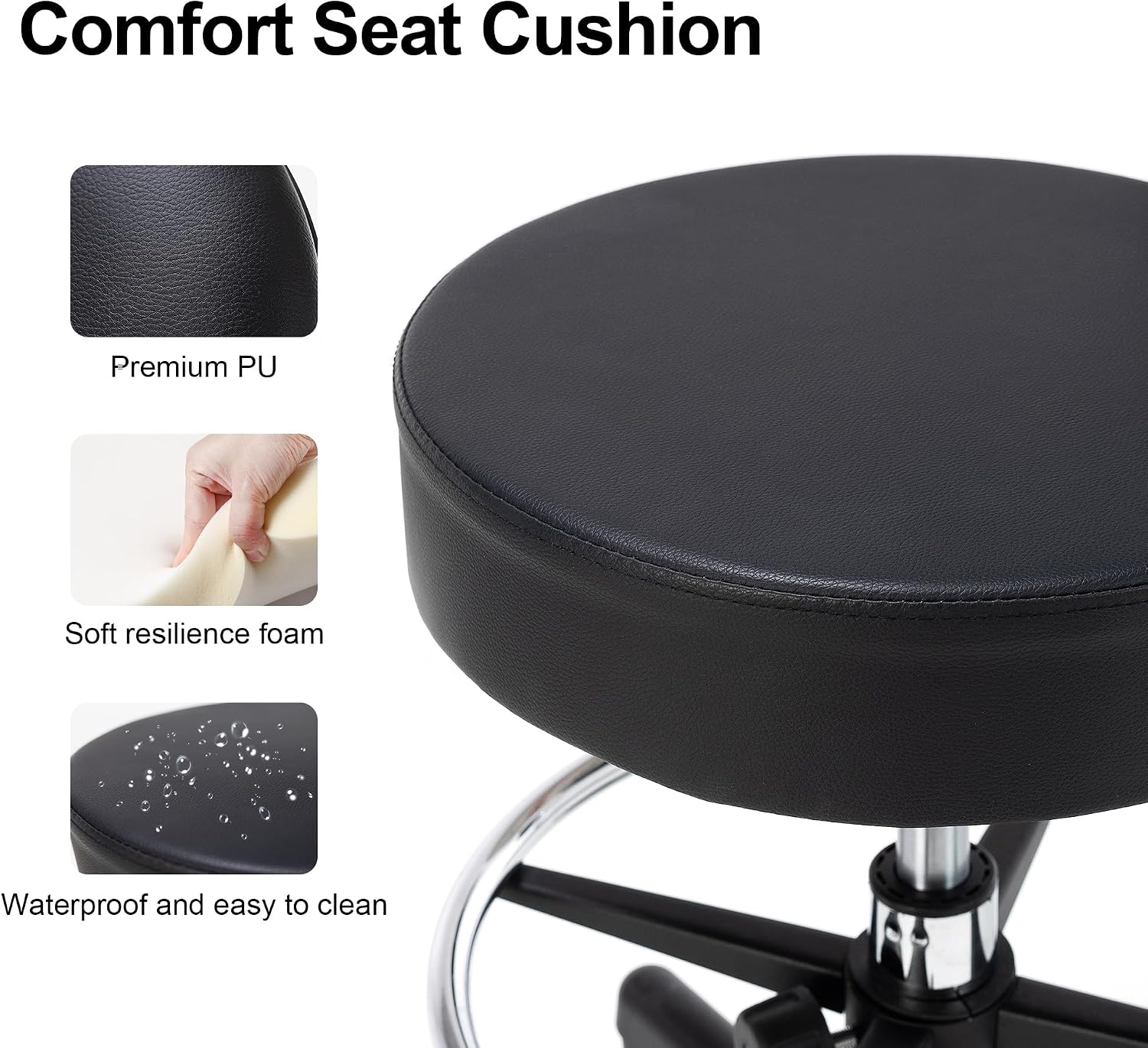 Frassie Drafting Chair with Back Adjustable Spa Bar Rolling Stool Multi-Purpose Office Desk Chair, Swivel Task Chair with Footrest Ring (Black)