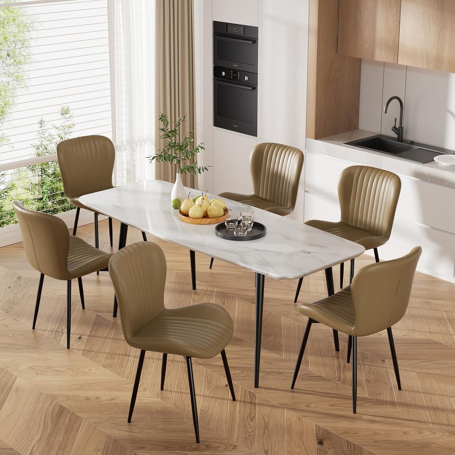 Dining Chairs Set of 4, Modern Upholstered Pu Leather Kitchen Side Chairs Dining Room Chairs Comfy Backrest, Brown