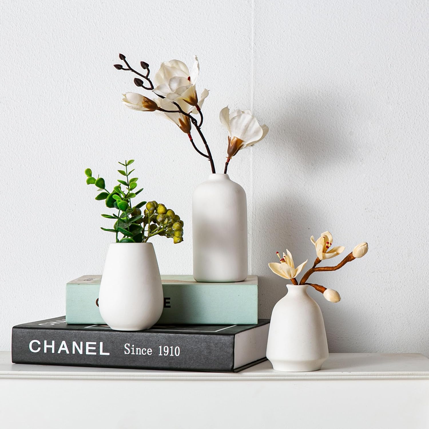 Tanvecle White Ceramic Bud Vase Set of 11, Small Vases for Pampas Grass, Flowers, Mini Vases for Modern Home Decor, Minimalist Decor, for Living Room, Dining Table & Shelves