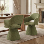 Hyfirm 360° Swivel Dining Chair with Arms Set of 2, Chenille Upholstered Barrel Accent Kitchen Chairs with Hollow High Back, Deskchair for Dining Room Bedroom Vanity, Moss Green