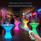 Mjkone 23" H LED Light Up Bar Table with Remote Controls, Rechargable Cocktail Tables for Party with 16 RGB Multi-Colored Lights, Waterproof Light Up Luminous Furniture for Home Bars, Round 1 Piece