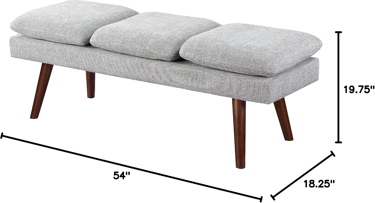 OSP Home Furnishings Amanda Mid-Century Modern Upholstered Bench with Solid Wood Tapered Legs, 54-inches, Grey Fabric